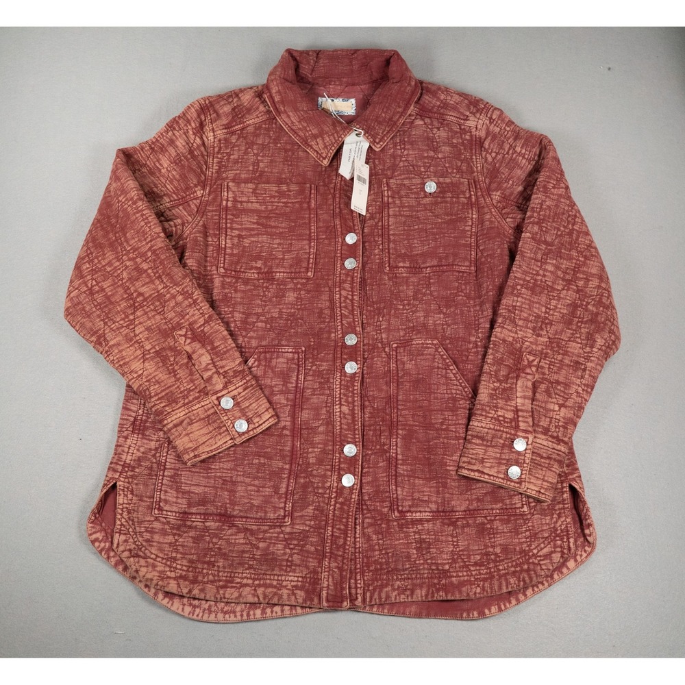Pilcro Womens Quilted Shirt Jacket Terracotta Button Front Size L Boho Shacket